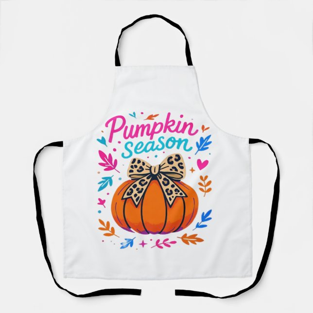 Pumpkin Season Leopard Bow Design � Cute Fall Aest Apron (Front)