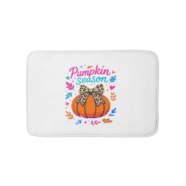 Pumpkin Season Leopard Bow Design – Cute Fall Aest Bath Mat (Front)