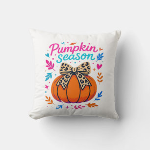 Pumpkin Season Leopard Bow Design � Cute Fall Aest Cushion