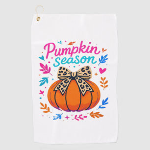 Pumpkin Season Leopard Bow Design – Cute Fall Aest Golf Towel