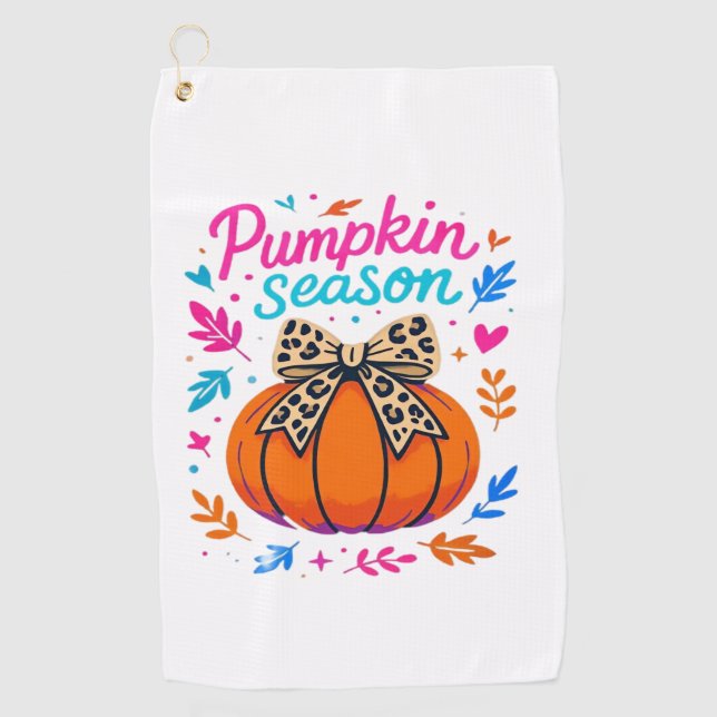 Pumpkin Season Leopard Bow Design – Cute Fall Aest Golf Towel (Front)