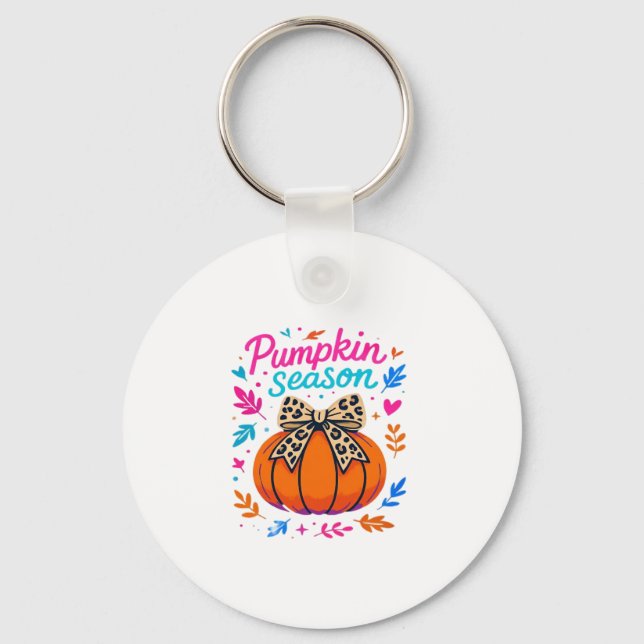 Pumpkin Season Leopard Bow Design � Cute Fall Aest Key Ring (Front)
