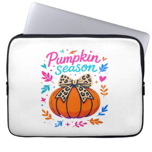 Pumpkin Season Leopard Bow Design – Cute Fall Aest Laptop Sleeve