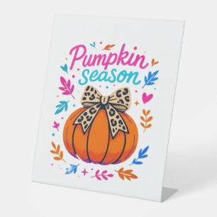 Pumpkin Season Leopard Bow Design – Cute Fall Aest Pedestal Sign