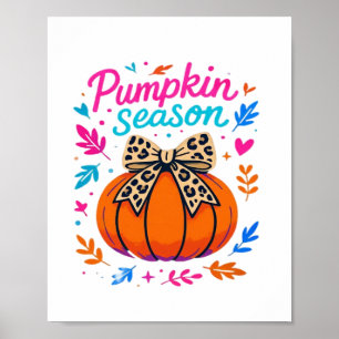 Pumpkin Season Leopard Bow Design – Cute Fall Aest Poster