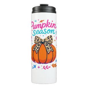 Pumpkin Season Leopard Bow Design � Cute Fall Aest Thermal Tumbler