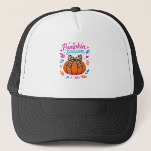 Pumpkin Season Leopard Bow Design � Cute Fall Aest Trucker Hat