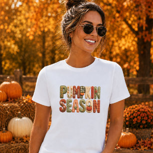 Pumpkin Season Patchwork Style Letters Womens T-Shirt