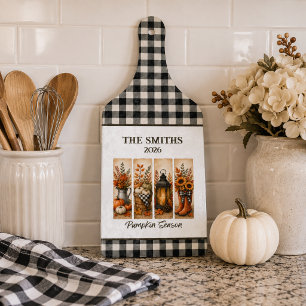 Pumpkin Season Rustic Farmhouse Personalised Cutting Board