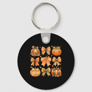 Pumpkin Season Thanksgiving Coquette Bow Autumn Fa Key Ring