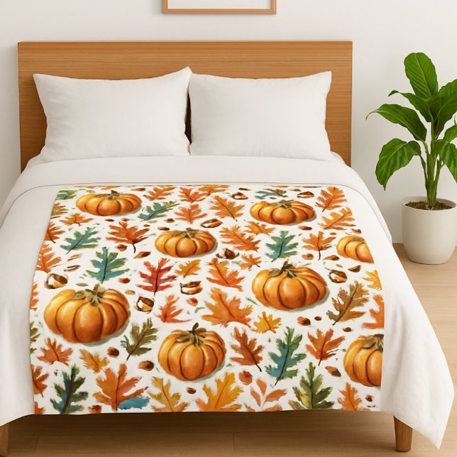 Pumpkin Season with Fall Leaves Cosy  Fleece Blanket (Creator Uploaded)