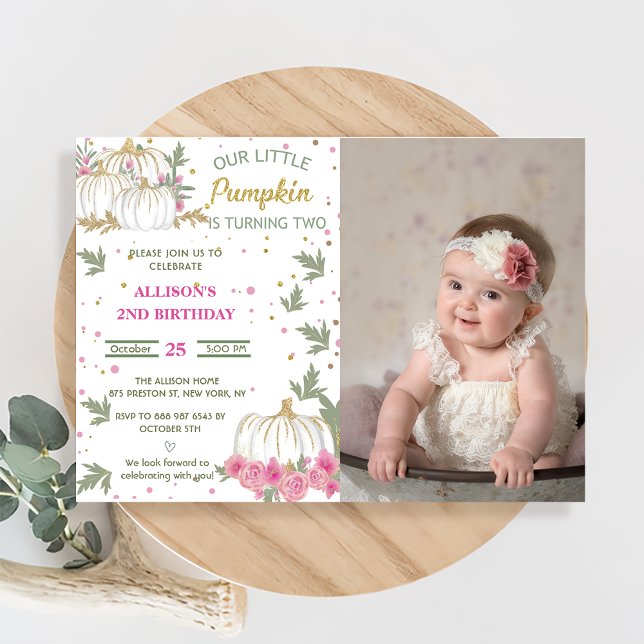 Pumpkin Second Birthday Our Little Pumpkin Invitation (Creator Uploaded)