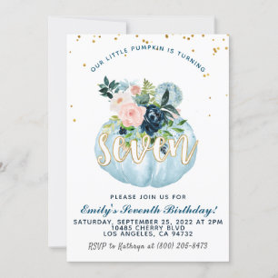 Pumpkin Seventh Birthday Invitation