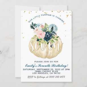 Pumpkin Seventh Birthday Invitation