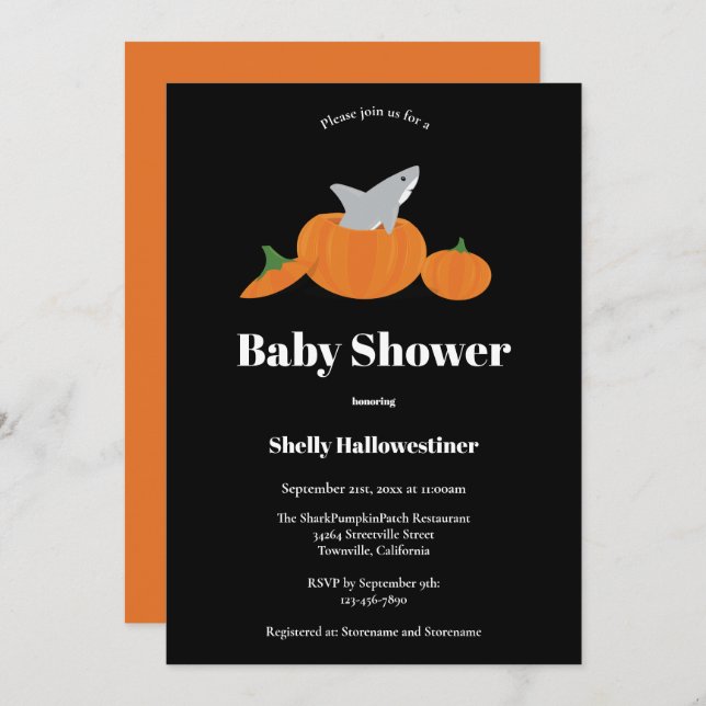 Pumpkin Shark Halloween Baby Shower Invitation (Front/Back)