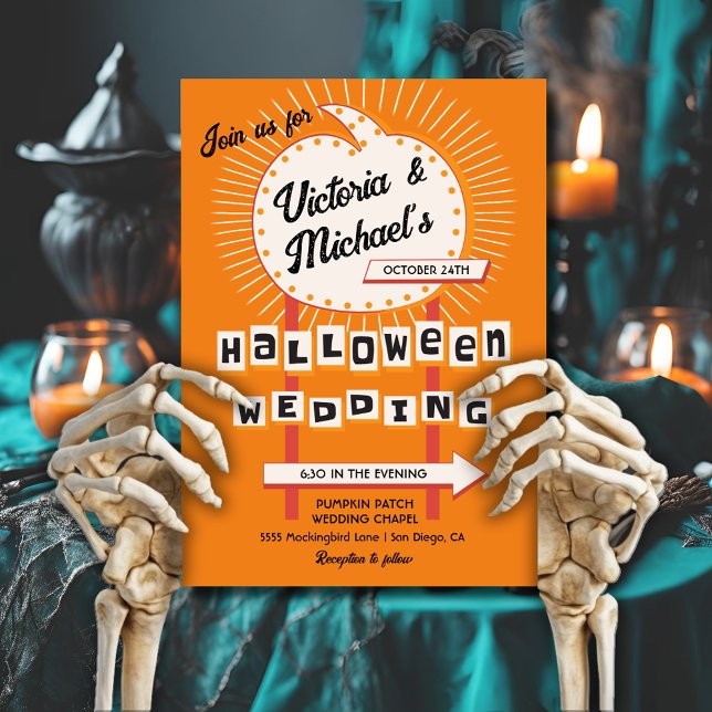 Pumpkin sign Mod Halloween Wedding Invitation (Creator Uploaded)
