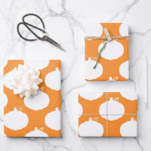 Pumpkin Silhouette Pattern Orange White Wrapping Paper Sheet