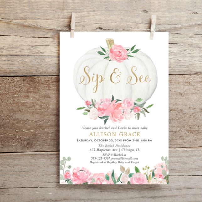 Pumpkin sip and see, fall meet greet baby girl invitation (Creator Uploaded)