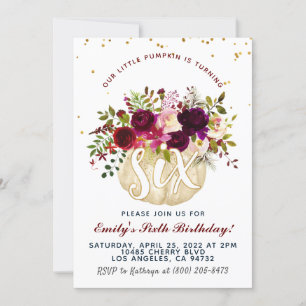 Pumpkin Sixth Birthday Invitation