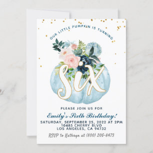 Pumpkin Sixth Birthday Invitation