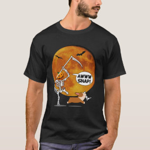 Pumpkin Skeleton Broken Leg Halloween Corgi Reaper T-Shirt