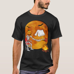 Pumpkin Skeleton Camping Halloween Campfire Hiking T-Shirt