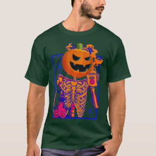 Pumpkin Skeleton Drink Coffee Happy Halloween Day T-Shirt