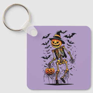 Pumpkin Skeleton Halloween Art Key Ring