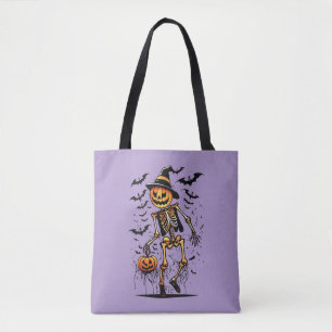 Pumpkin Skeleton Halloween Art Tote Bag