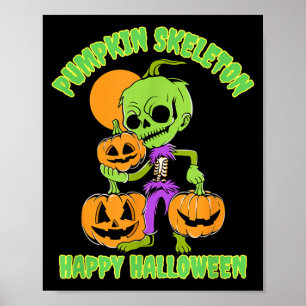 Pumpkin Skeleton Halloween Poster