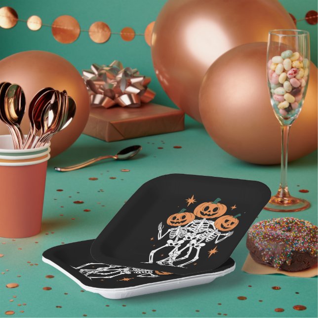 Pumpkin Skeleton Halloween Pumpkin Spooky Season  Paper Plate (Multi)