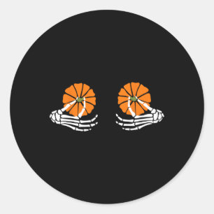Pumpkin Skeleton Hand Halloween Classic Round Sticker