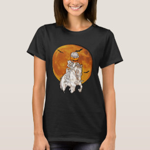 Pumpkin Skeleton Horse Racing Halloween Equestrian T-Shirt