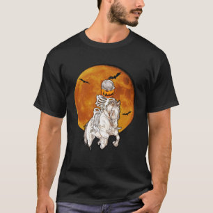 Pumpkin Skeleton Horse Racing Halloween Equestrian T-Shirt