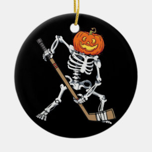 Pumpkin Skeleton Ice Hockey Halloween Costume Hock Ceramic Ornament