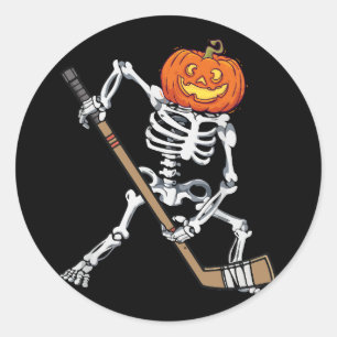 Pumpkin Skeleton Ice Hockey Halloween Costume Hock Classic Round Sticker