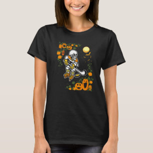 Pumpkin Skeleton Ice Hockey Halloween Sports Play T-Shirt