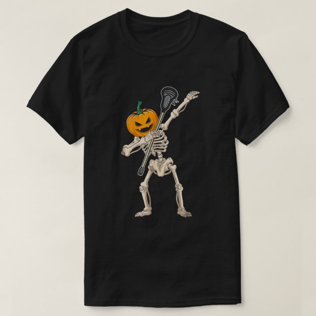 Pumpkin Skeleton Lacrosse Shirt Halloween Dabbing  (Design Front)
