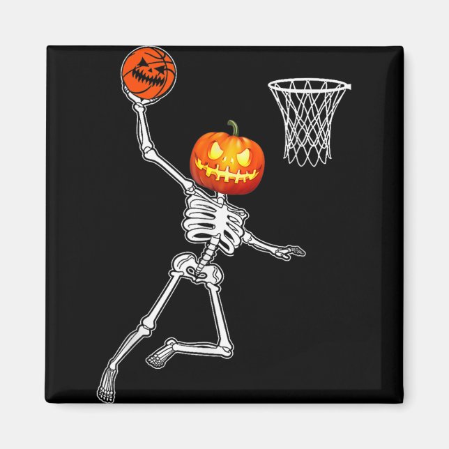 Pumpkin Skeleton Playing Basketball Halloween Cost Magnet (Front)
