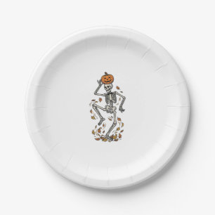 Pumpkin Skeleton Shirt Vintage Dancing Bones Art Paper Plate