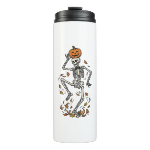 Pumpkin Skeleton Shirt Vintage Dancing Bones Art Thermal Tumbler