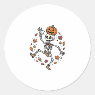 Pumpkin Skeleton Shirt Vintage Engraving Autumn Da Classic Round Sticker