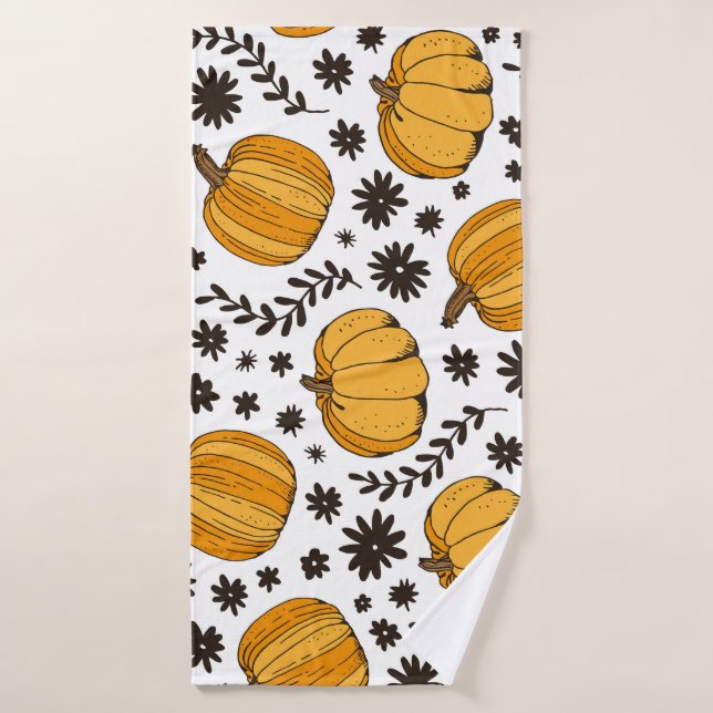Pumpkin sketches: hand-drawn seamless pattern. bath towel (Bath Towel)