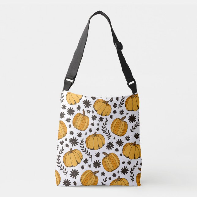 Pumpkin sketches: hand-drawn seamless pattern. crossbody bag (Front)