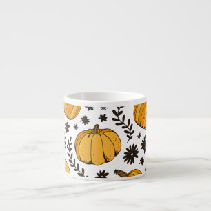 Pumpkin sketches: hand-drawn seamless pattern. espresso cup