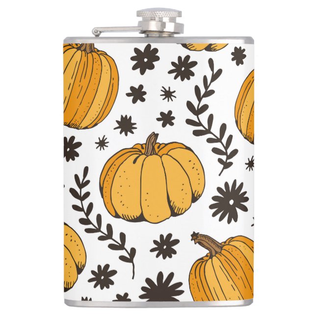 Pumpkin sketches: hand-drawn seamless pattern. hip flask (Front)