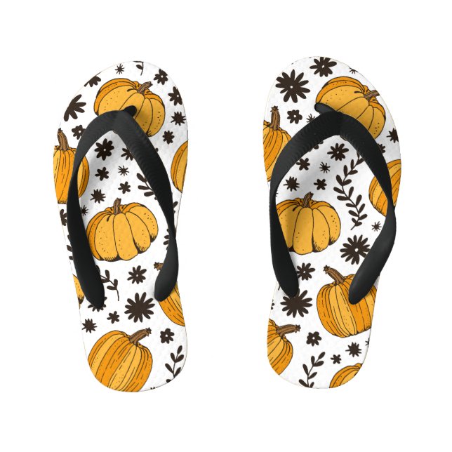 Pumpkin sketches: hand-drawn seamless pattern. kid's thongs (Footbed)