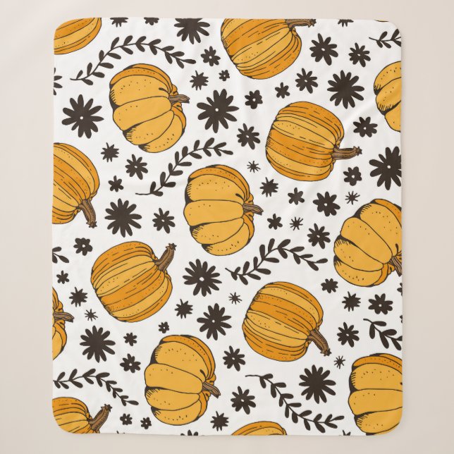 Pumpkin sketches: hand-drawn seamless pattern. sherpa blanket (Front)