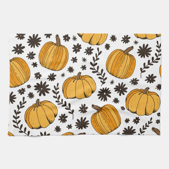 Pumpkin sketches: hand-drawn seamless pattern. tea towel (Horizontal)