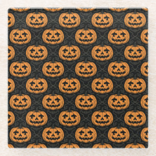 Pumpkin Skull  Glass Coaster